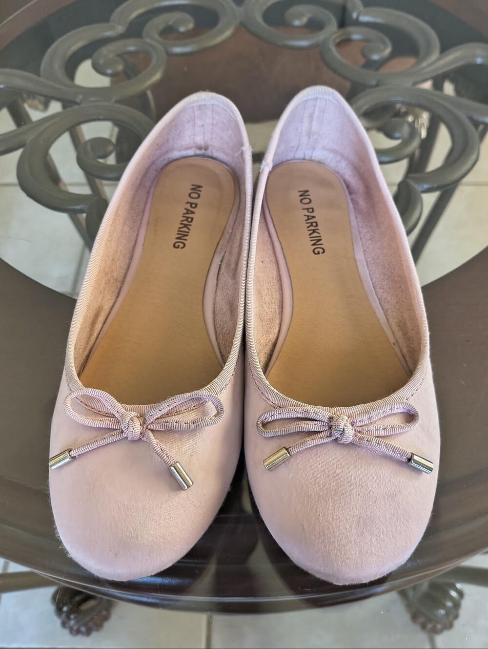 Pink Satin Flats With Bow